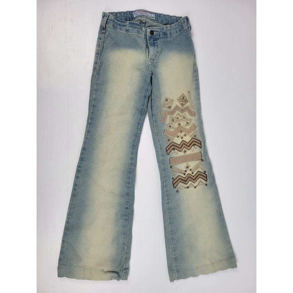 Vintage Sweet November‎ Womens 4 Blue Boho Hippie Jeans Embroidered Wide Leg